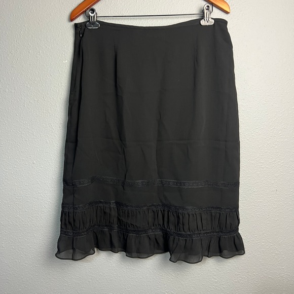 Apostrophe Black Midi Skirt Ruffle Lace Trim Lined Career Party Cocktail Evening - Picture 2 of 8